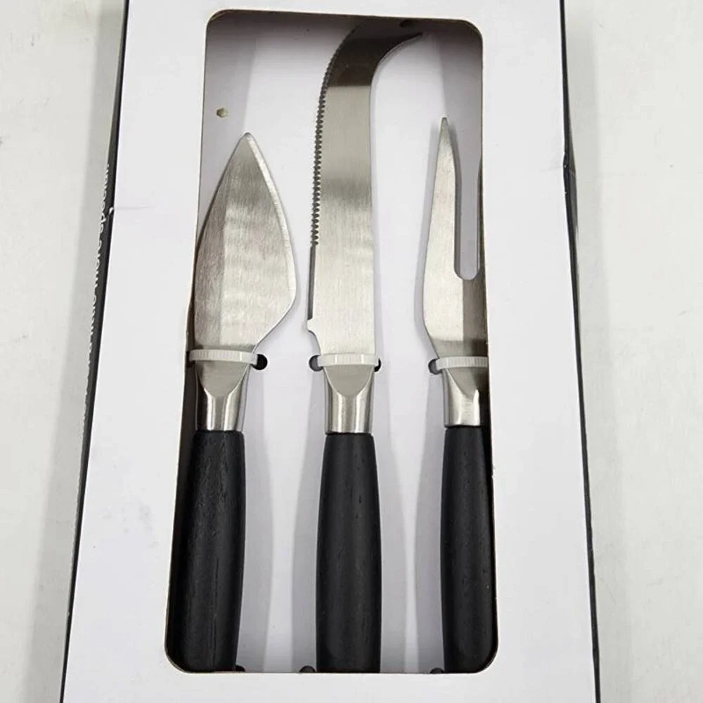 The Cellar Wood & Metal Cheese Serving Set Black/Silver - 3 Piece